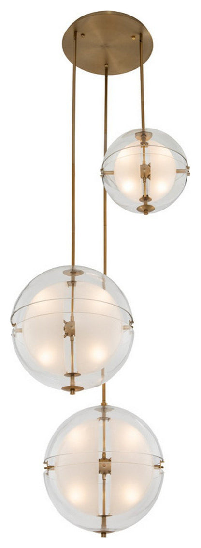 Sussex 3 Orb Multi Drop Foyer, 14"+18"+18", Winter BrassBy KALCO LIGHTING