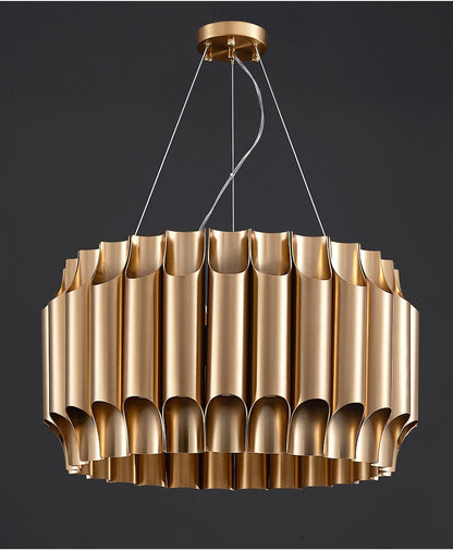 Sartene | Drum Brushed Gold Stainless Steel Chandelier, 31.5''By Miron Demid LLC