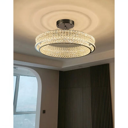 Albano Vercellese | Chic Chrome/Gold Creative Round Crystal Chandelier, Chrome, 1 Ring Large - Dia39.4xh6.7" / Dia100xh17.7cm, Cool LightBy Miron Demid LLC