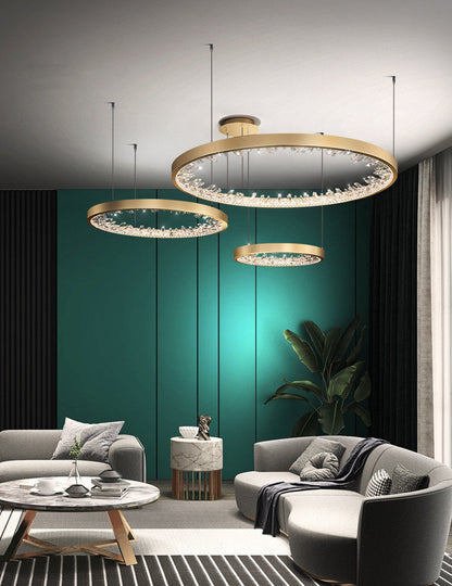 Zeddiani | Gold Rings Led Crystal Chandelier for Bedroom, 3 Rings 7 BasesBy Miron Demid LLC