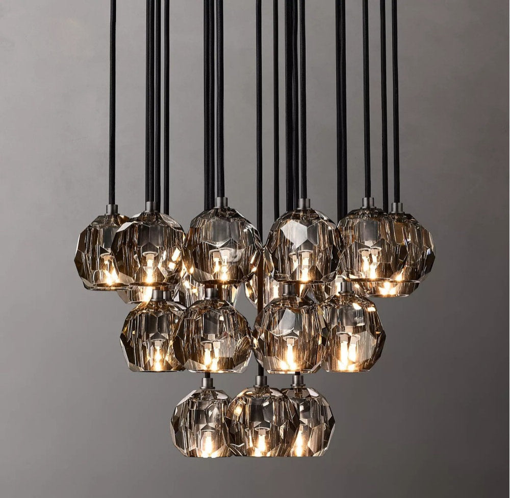 MIRODEMI? Consegudes | Round Grey LED Cut Crystal Ceiling Chandelier, Black Finish, 19 LightsBy Miron Demid LLC