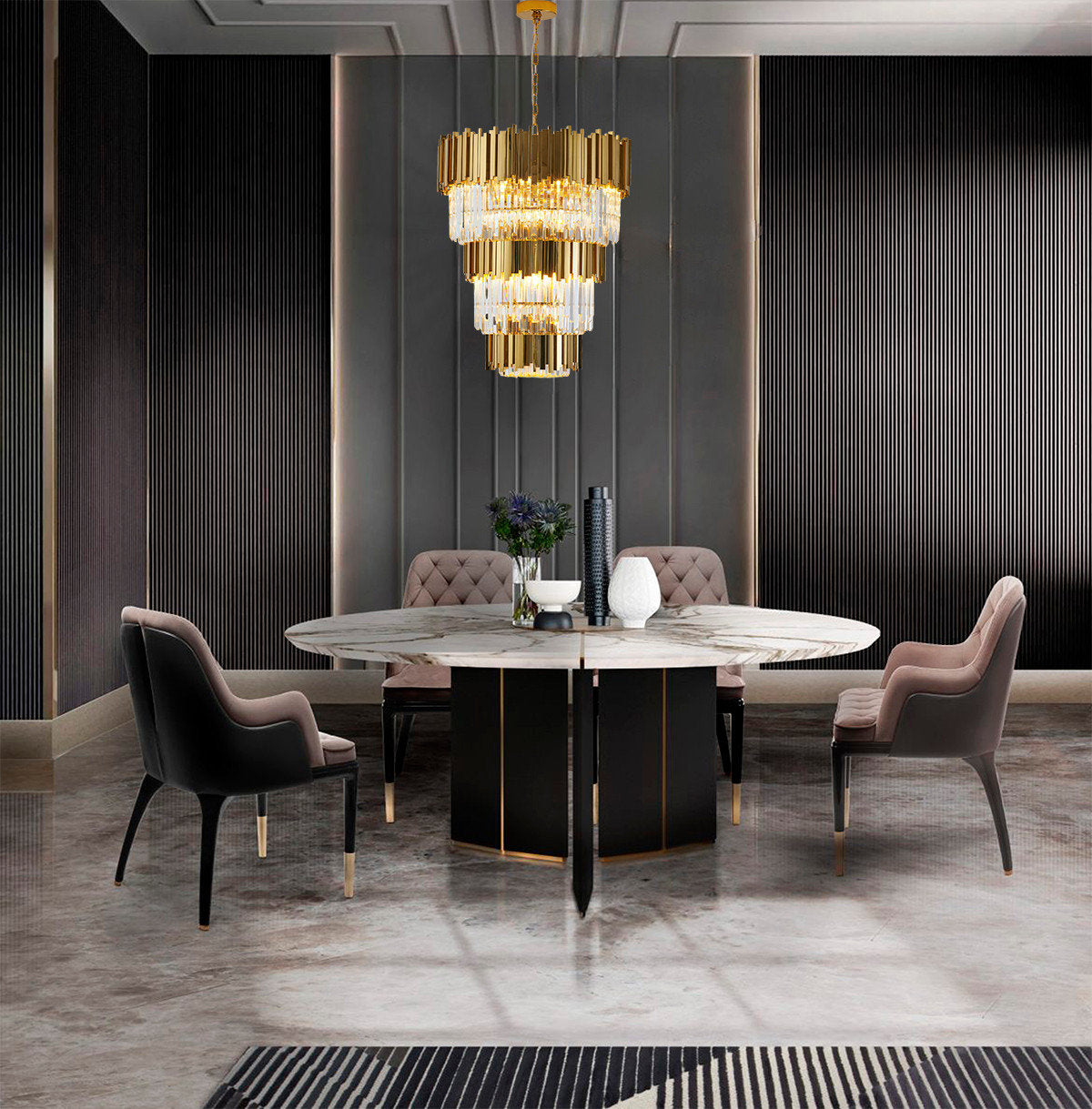 3-Tier Gold Rod Round Frame With Clear Crystal ChandelierBy Design Living