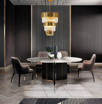 3-Tier Gold Rod Round Frame With Clear Crystal ChandelierBy Design Living