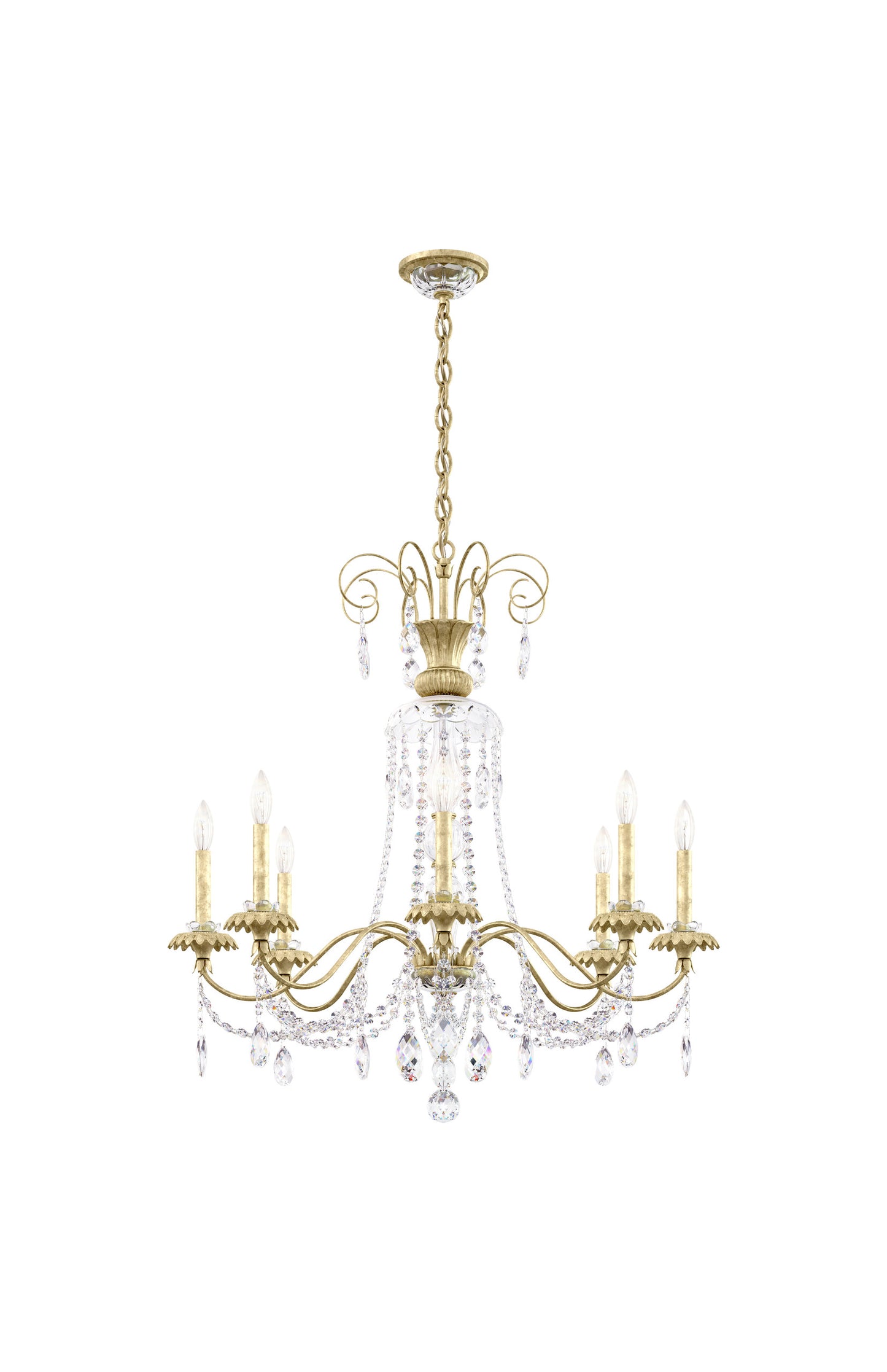 Schonbek At1008N-44H 8 Light Crystal Chandelier, Heirloom SilverBy Schonbek