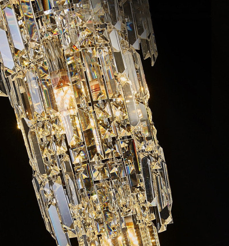 Moneglia | Chic Long Spiral Crystal Pendant Chandelier, Chrome, H118.1"By Miron Demid LLC