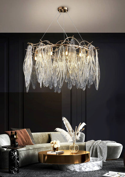 Alpette | Drum Gold Modern Crystal Glass Chandelier For Living room, Dia31.5"By Miron Demid LLC