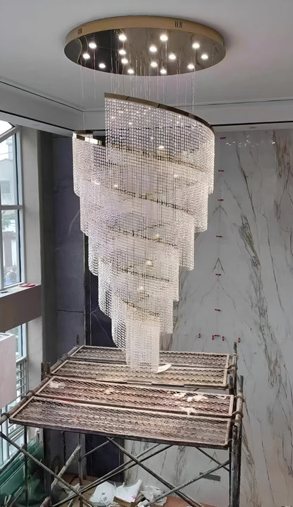Falicon | Golden/Chrome Crystal Circular Spiral Chandelier, Chrome, Dia 47.2xh137.8", Dimmable, Warm LightBy Miron Demid LLC