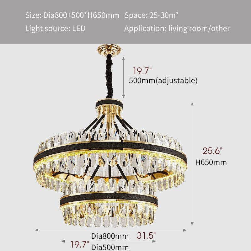 Caerano di San Marco | Postmodern Round Crystal Leather LED Chandelier, Dia31.4xh25.6", Warm LightBy Miron Demid LLC