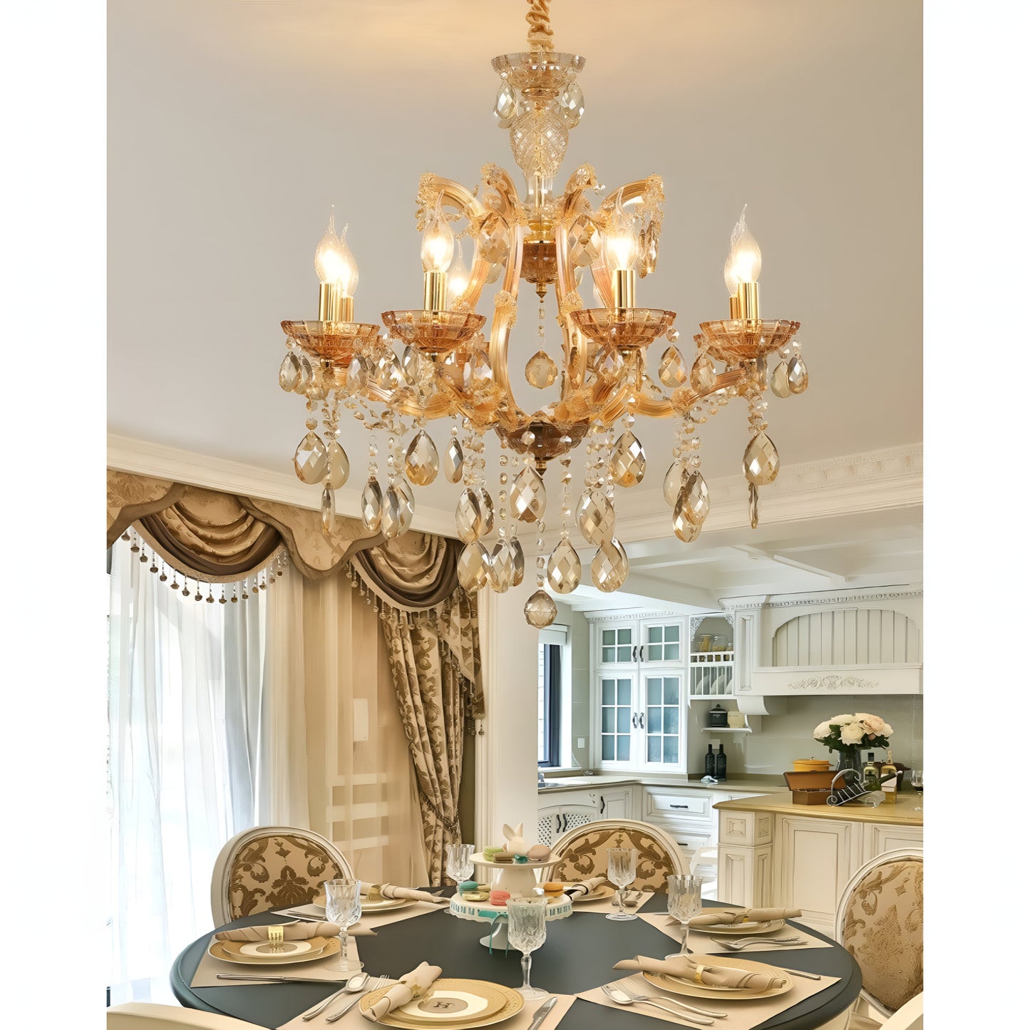 Zenevredo | European-Style Retro Crystal Candle Shape Chandelier, Smoke Gray, 18 HeadsBy Miron Demid LLC
