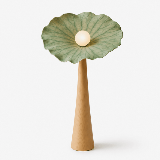 Lotus Veil Woodgrain Floor Lamp