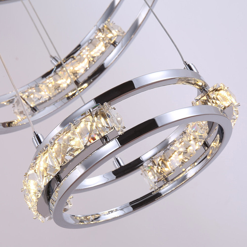 Verbania | Luxury Cascade Crystal Rings LED Chandelier, 33.5*27.6*21.7*15.8*9.8''By Miron Demid LLC