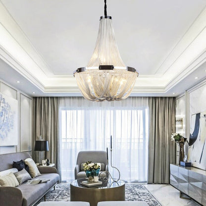 La Louviere | Silver Chain Chandelier for Living Room, 35,4"By Miron Demid LLC