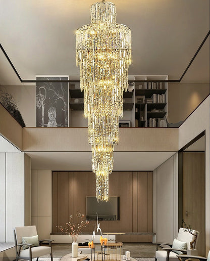 Moneglia | Chic Long Spiral Crystal Pendant Chandelier, Chrome, H70.9"By Miron Demid LLC