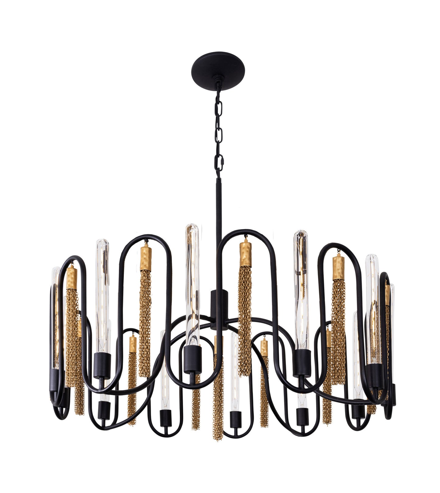 .-     Darden 12-Lt Pendant - Matte Black/Antique GoldBy Varaluz