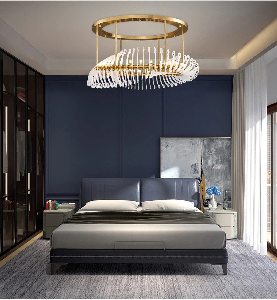 Gold/white crystal ceiling chandelier for living room bedroom dining room 39.4"By Miron Demid LLC