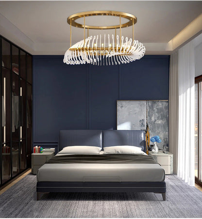 Gold/white crystal ceiling chandelier for living room bedroom dining room 39.4"By Miron Demid LLC