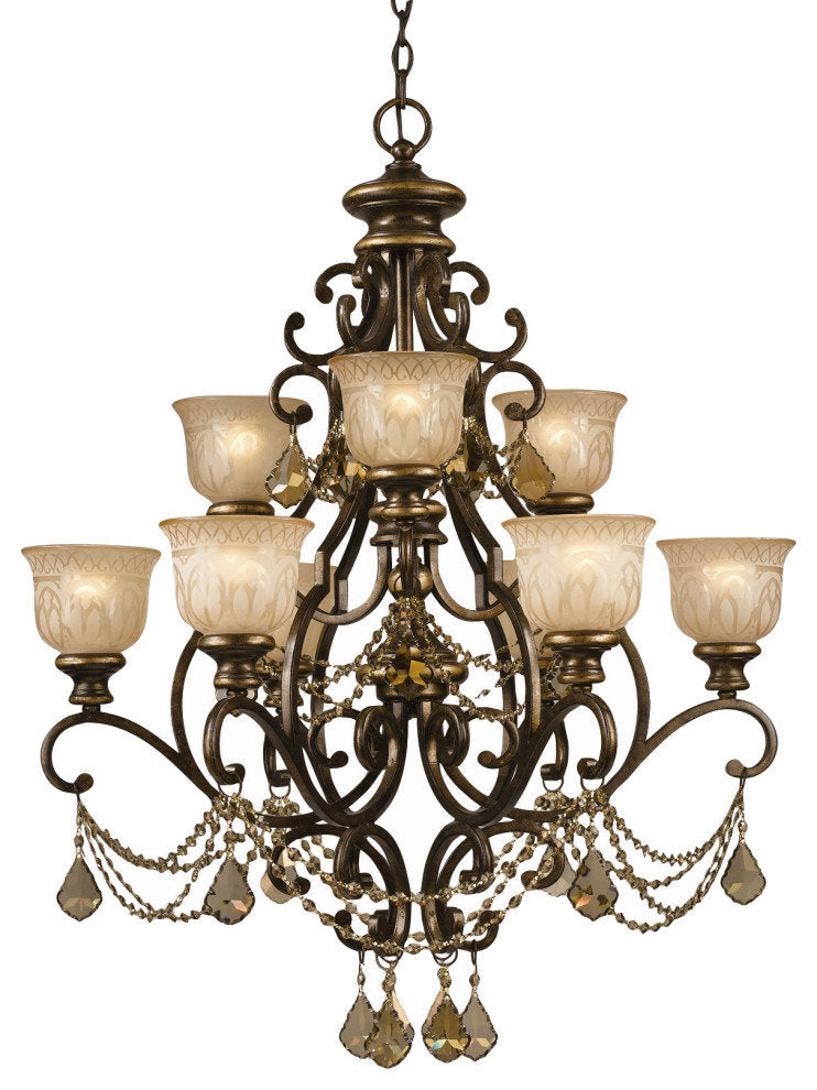 Norwalk 9 Light Golden Teak Swarovski Strass ChandelierBy Crystorama Lighting