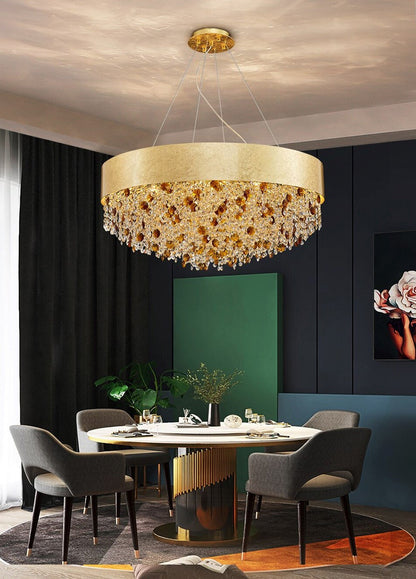 Zeme | Creative Luxury Round Gold Colored Crystal Chandelier, Dia31.5"By Miron Demid LLC