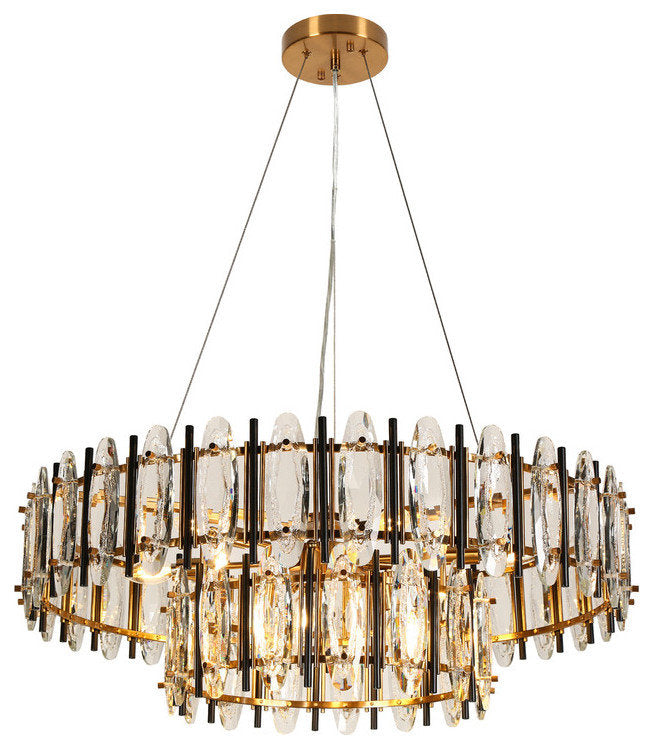 LNC Noctiflorous Gold Modern Tiered Crystal Lighting Fixture, 2-Tier ChandelierBy LNC