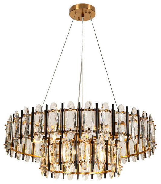 LNC Noctiflorous Gold Modern Tiered Crystal Lighting Fixture, 2-Tier ChandelierBy LNC