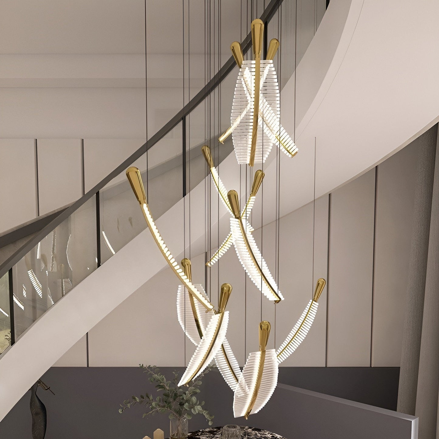 Cagnes-sur-Mer | Crystal Gold Leaves Pendant Chandelier, 6 LeavesBy Miron Demid LLC