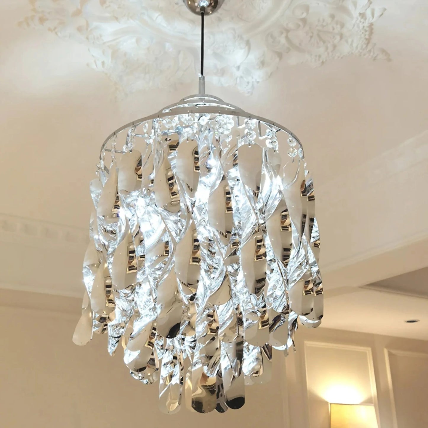 Albiano d'Ivrea Crystal Pendant Chandelier, Gold, 3 Lights, Cool LightBy Miron Demid LLC