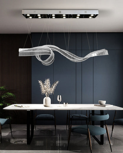 Alassio | Creative LED Chandelier in the Shape of Ribbon, Gold, L47.2" / L120.0cm, Cool Light, DimmableBy Miron Demid LLC