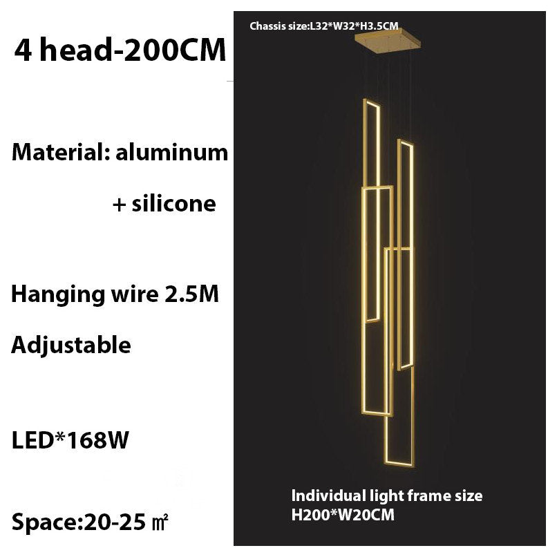 Lavagna | Ultramodern Rectangle Hanging LED Chandelier, Gold, 4 Lights (H177.2"), Warm Light, Non-DimmableBy Miron Demid LLC