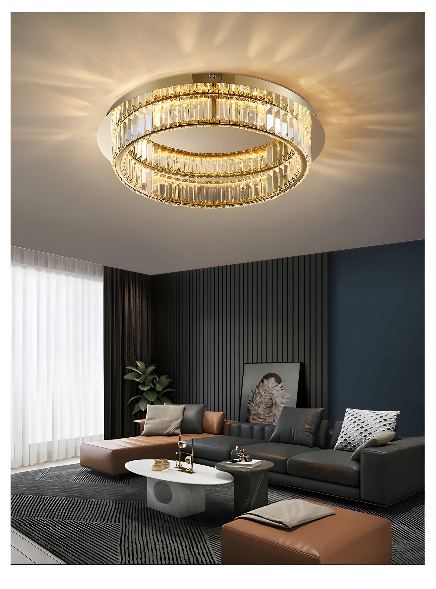 Adrara | Stunning Gold Led Crystal Ceiling Chandelier, 31.5''By Miron Demid LLC