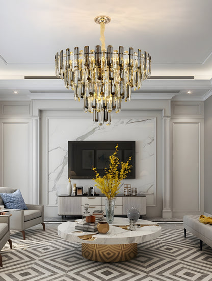Amriswil | Contemporary Smoky Gray Chandelier for Living Room, Clear Crystal, 31.5''By Miron Demid LLC