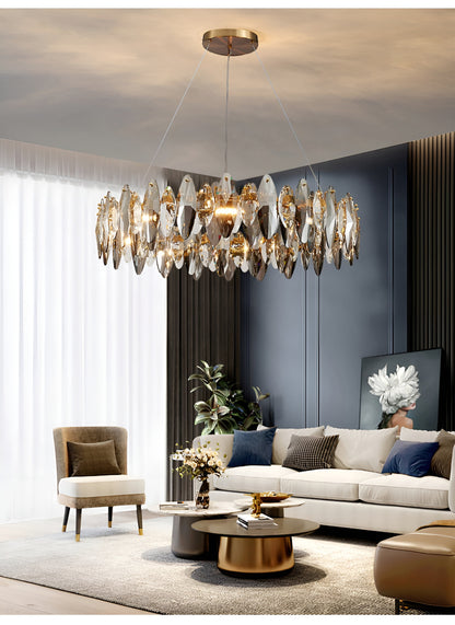Ampezzo | Round Gray Chandelier With Big Crystals, 31.5''By Miron Demid LLC