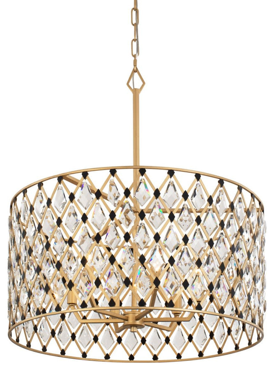 Varaluz 345P06 Windsor 6 Light 25"W Crystal Drum Chandelier - French GoldBy Varaluz