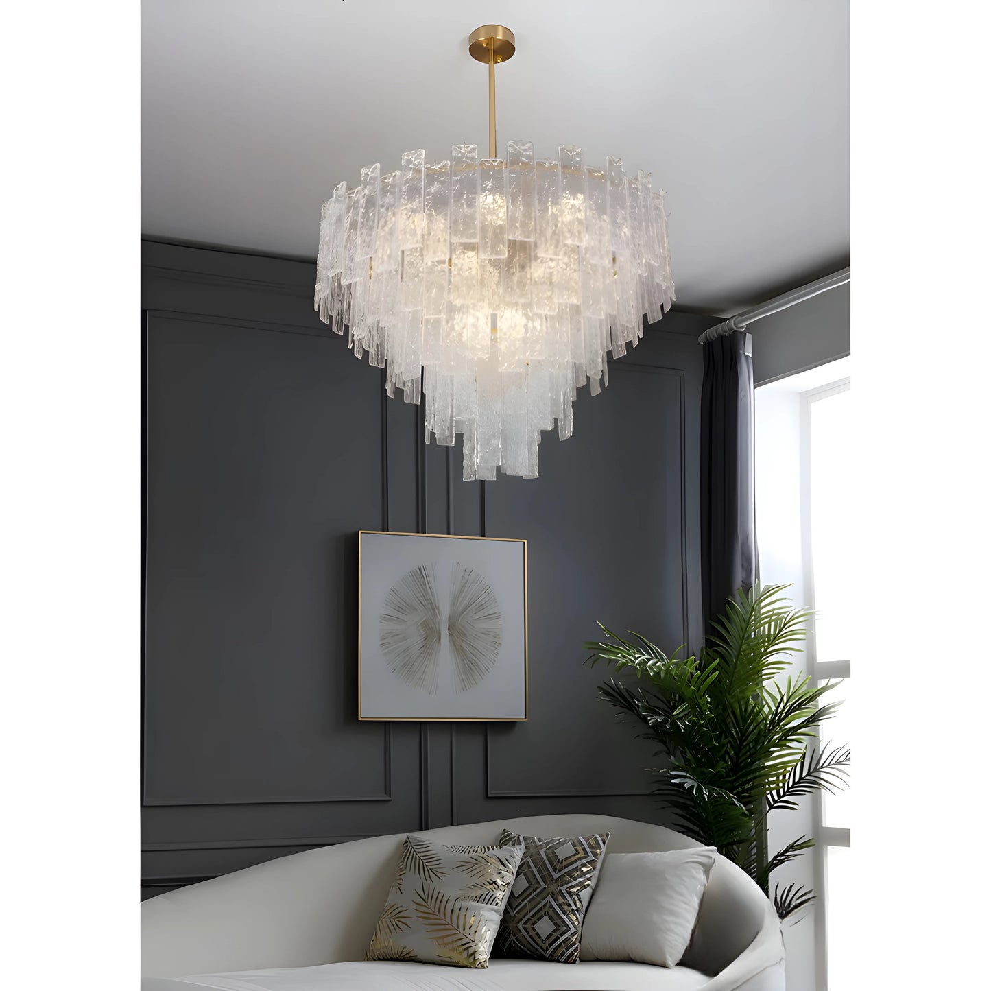 Torhout | Rectangle/Round Frosted Glass Hanging Chandelier for Living Room, Dia31.5", Warm Light / Non-DimmableBy Miron Demid LLC
