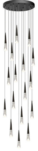 Modern Simple Crystal Staircase Chandelier Light, D24", BlackBy Akari Lanterns