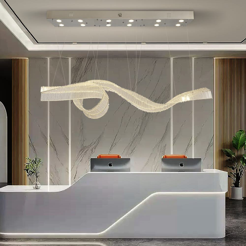 Alassio | Creative LED Chandelier in the Shape of Ribbon, Gold, L39.4" / L100.0cm, Warm Light, DimmableBy Miron Demid LLC