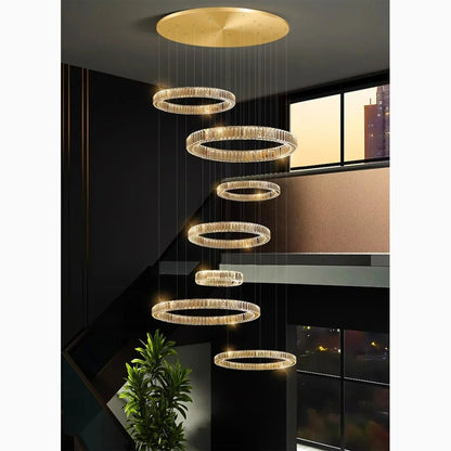 Agrate Conturbia | Stunning Cascading Crystal Rings Pendant Chandelier, Dia19.7+27.6+11.8+19.7+11.8'By Miron Demid LLC