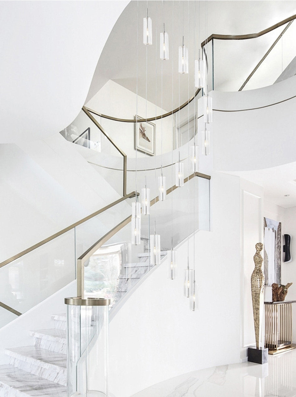 Cannes | Staircase Pendant Crystal Long Light Fixture, 30 LightsBy Miron Demid LLC