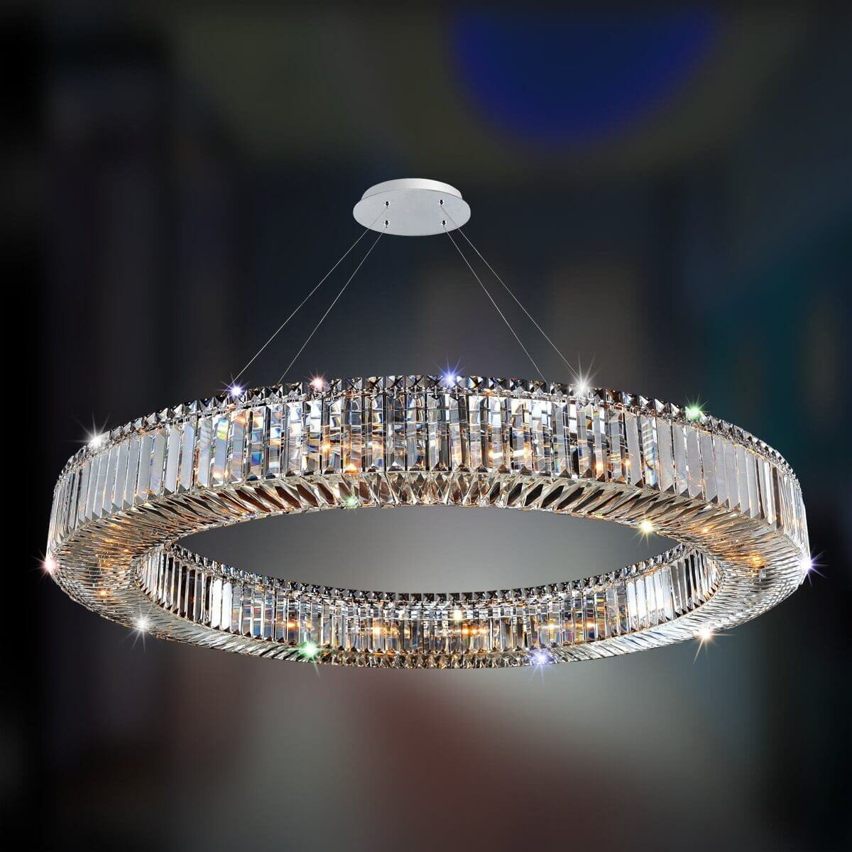 Allegri Rondelle Pendant in Chrome with Firenze Clear Crystal, Chrome, 47.00By Allegri Crystal by Kalco Lighting