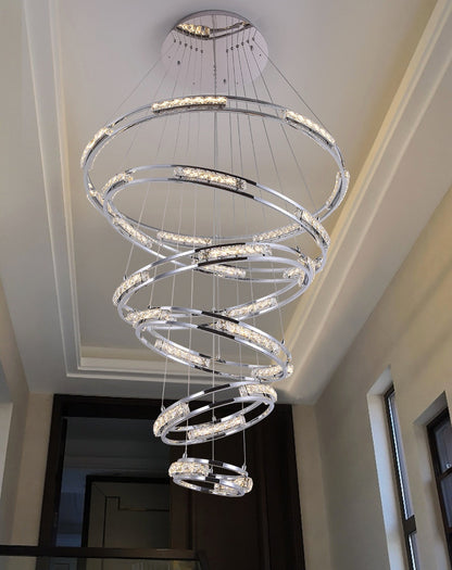 Verbania | Luxury Cascade Crystal Rings LED Chandelier, 33.5*27.6*21.7*15.8*9.8''By Miron Demid LLC