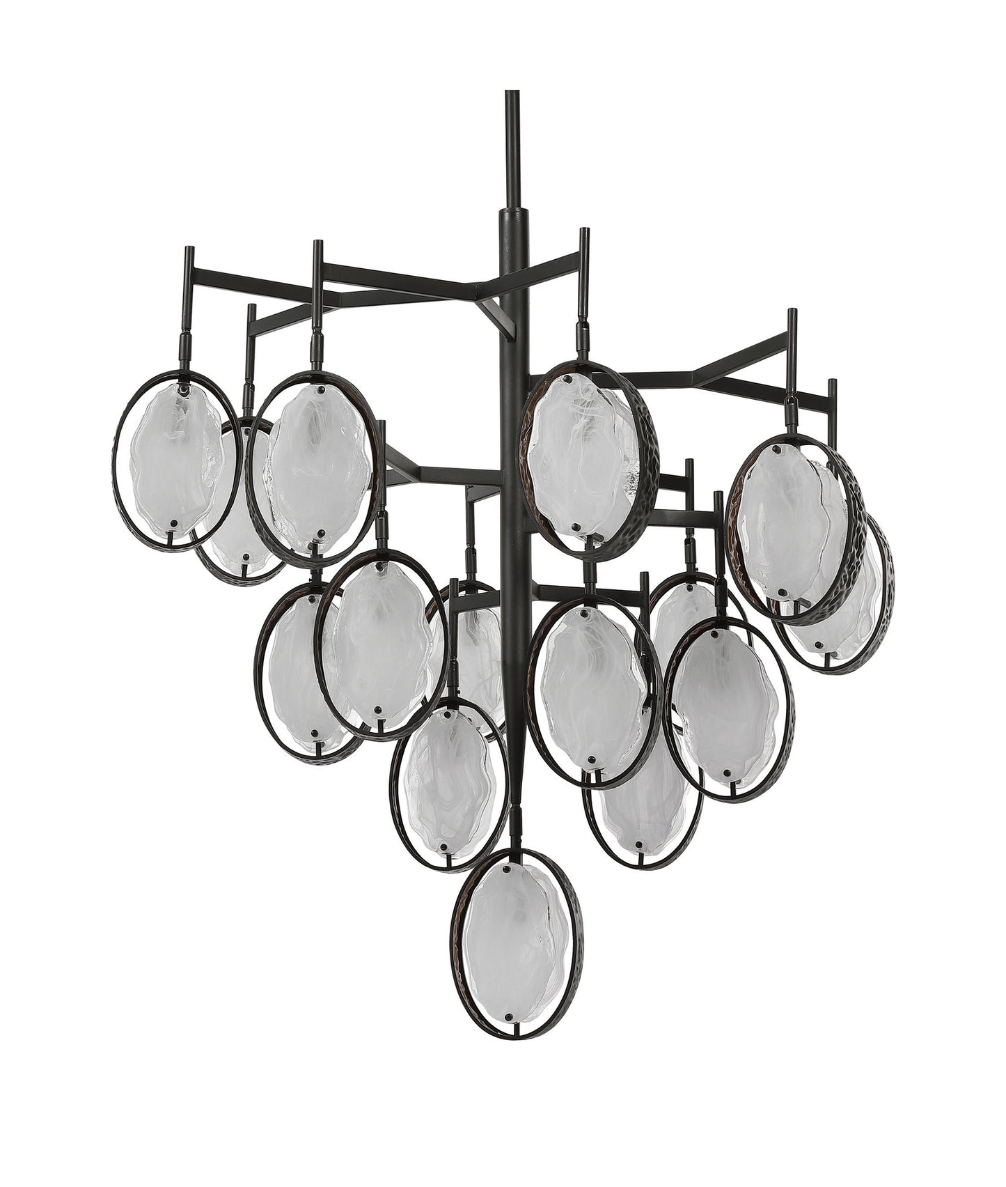 Oversize Glass Oval Slabs Bronze 15 Light Chandelier Modern White Swirl PendantsBy My Swanky Home