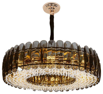 Introdacqua | Round Luxury Golden Crystal LED Chandelier for Living Room, Smoky Gray, Dia23.6xh7.8+39.4", Warm LightBy Miron Demid LLC