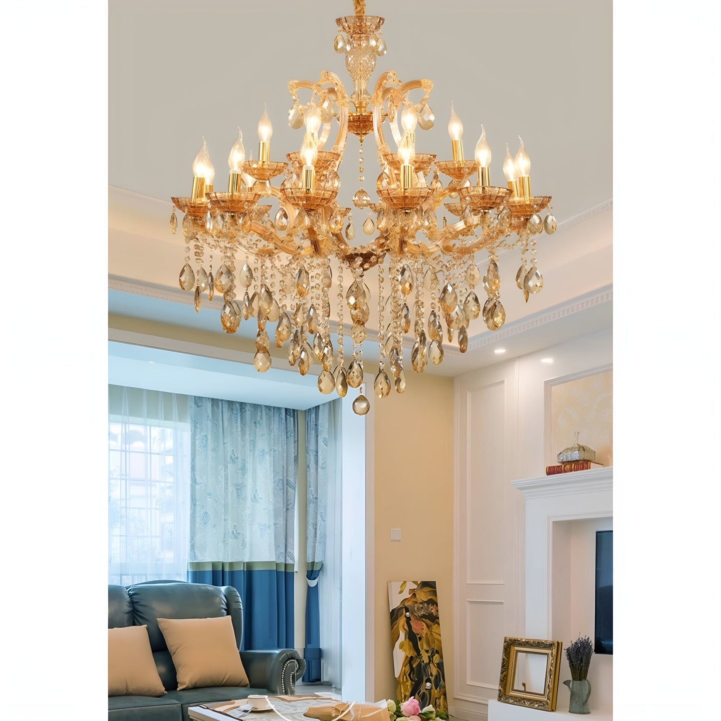 Zenevredo | European-Style Retro Crystal Candle Shape Chandelier, Clear Light Color, 15 HeadsBy Miron Demid LLC