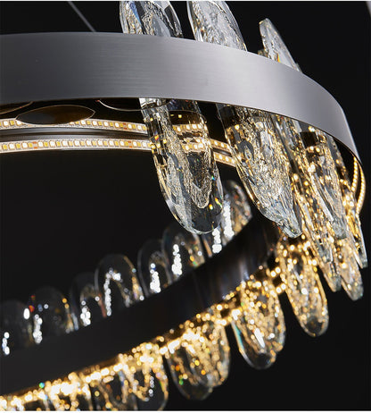 Agna | Creative Rectangle Hanging Crystal LED Chandelier for Living Room, Gold, Large - L47.2" / L120cm, Warm Light, DimmableBy Miron Demid LLC