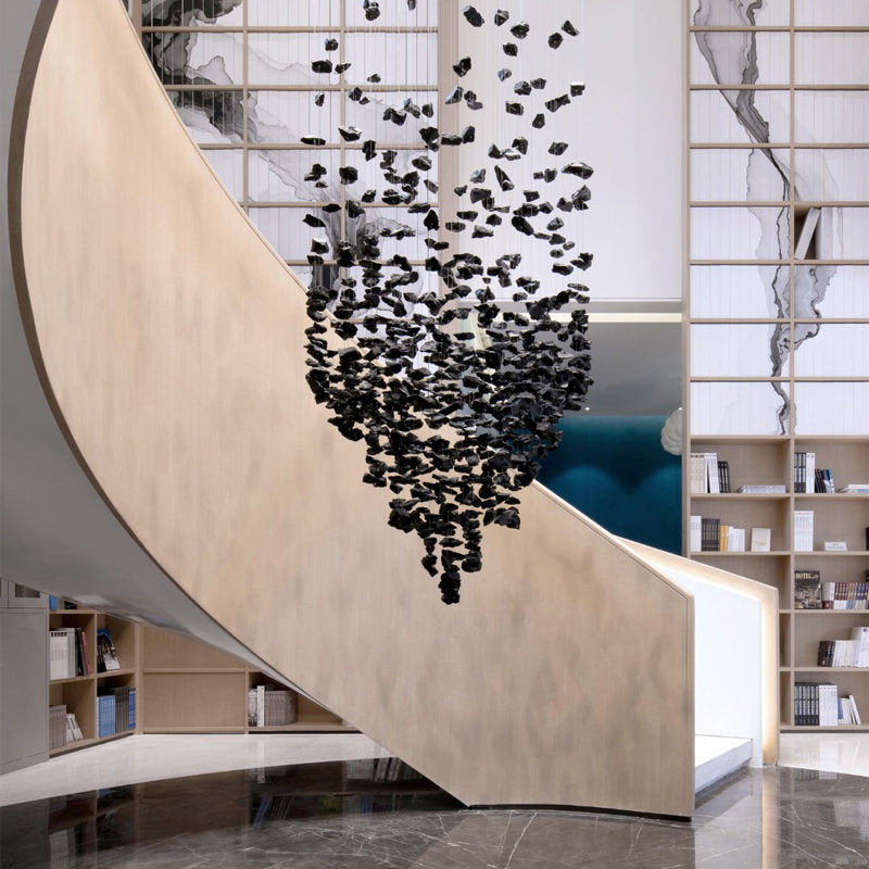 Le Port | Floating Luxury Crystal Chandelier With Decorative Stones, Black, Dia23.6xh78.7", Warm LightBy Miron Demid LLC
