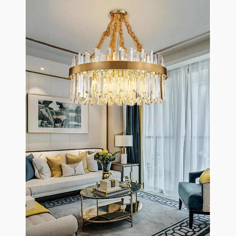 Albissola Marina | Drum Gold Stainless Steel Crystal Chandelier, 39.4"By Miron Demid LLC