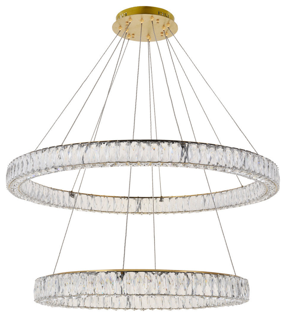 Elegant Lighting 3503D42 Monroe 2 Light 42"W LED Crystal Ring - BlackBy Elegant Furniture & Lighting