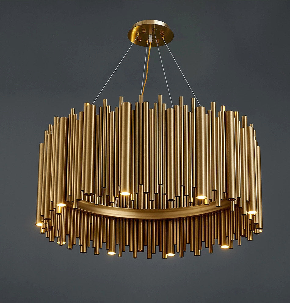 Genappe | Luxury Drum Gold Stainless Steel Chandelier, 19.7"By Miron Demid LLC
