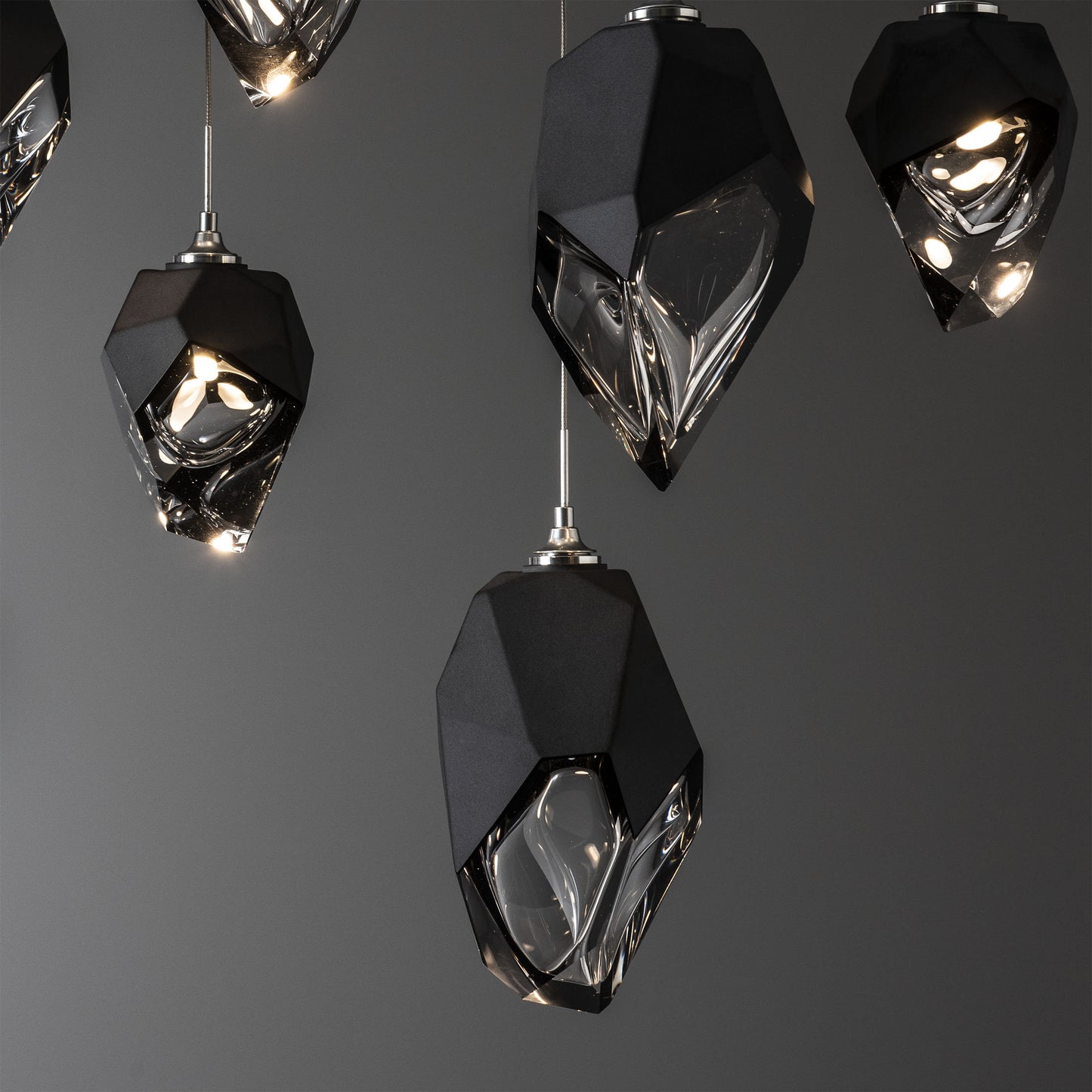 Chrysalis 10-Light Mixed Crystal Pendant Sterling Finish- Long, Black CrystalBy Hubbardton Forge