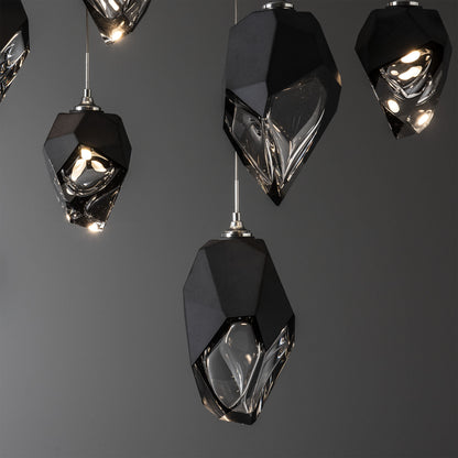 Chrysalis 10-Light Mixed Crystal Pendant Sterling Finish- Long, Black CrystalBy Hubbardton Forge