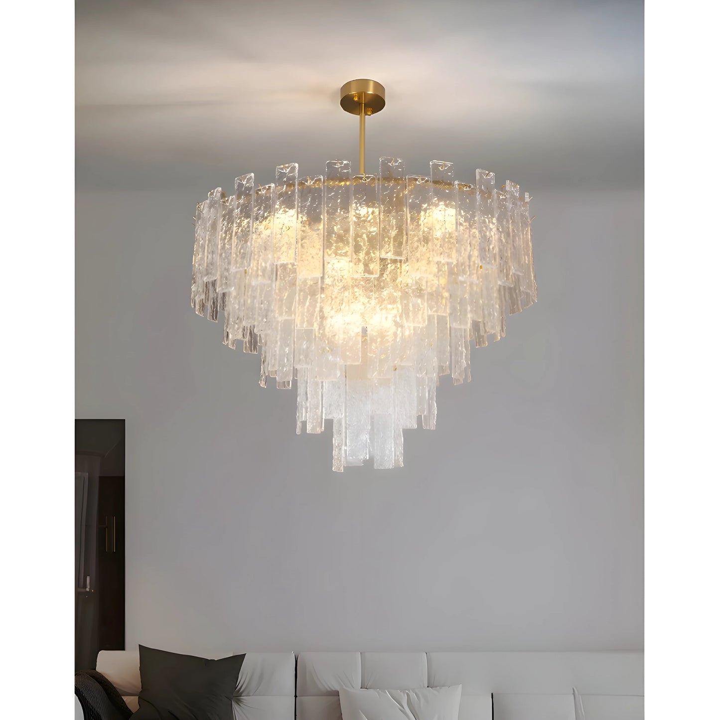 Torhout | Rectangle/Round Frosted Glass Hanging Chandelier for Living Room, Dia31.5", Warm Light / Non-DimmableBy Miron Demid LLC